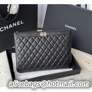 Modern Discount Chanel Lambskin Leboy 2.55 Pouch 9847-1 Black/Silver 2025