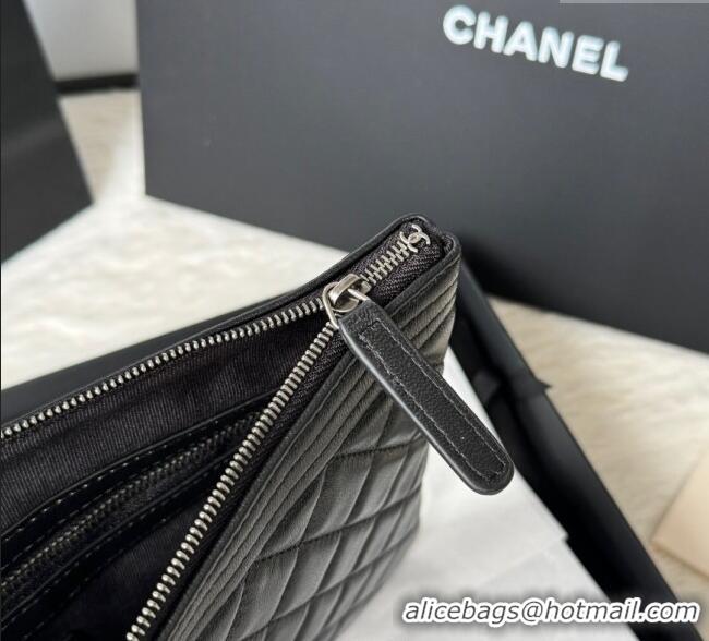 Modern Discount Chanel Lambskin Leboy 2.55 Pouch 9847-1 Black/Silver 2025