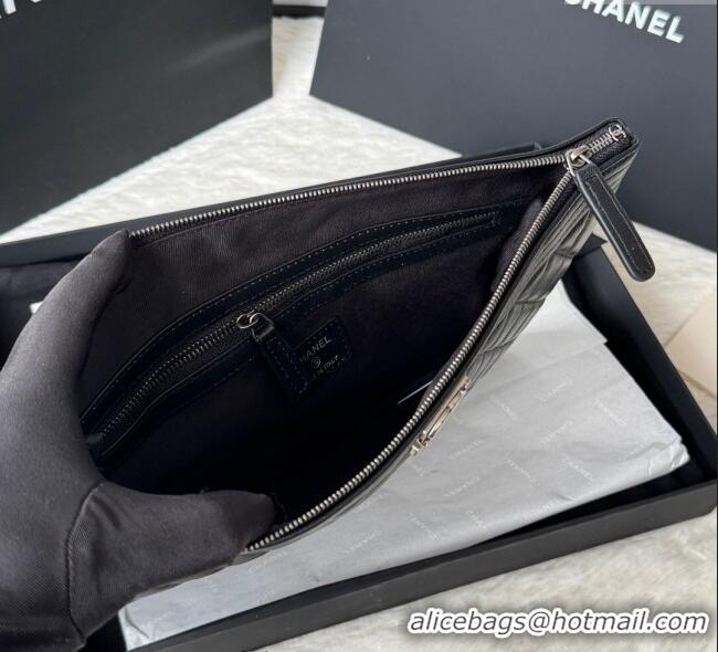 Modern Discount Chanel Lambskin Leboy 2.55 Pouch 9847-1 Black/Silver 2025