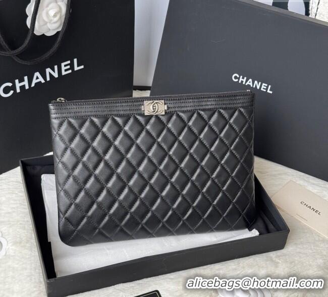 Modern Discount Chanel Lambskin Leboy 2.55 Pouch 9847-1 Black/Silver 2025