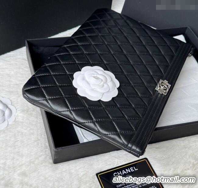 Modern Discount Chanel Lambskin Leboy 2.55 Pouch 9847-1 Black/Silver 2025