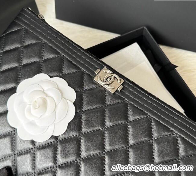 Modern Discount Chanel Lambskin Leboy 2.55 Pouch 9847-1 Black/Silver 2025