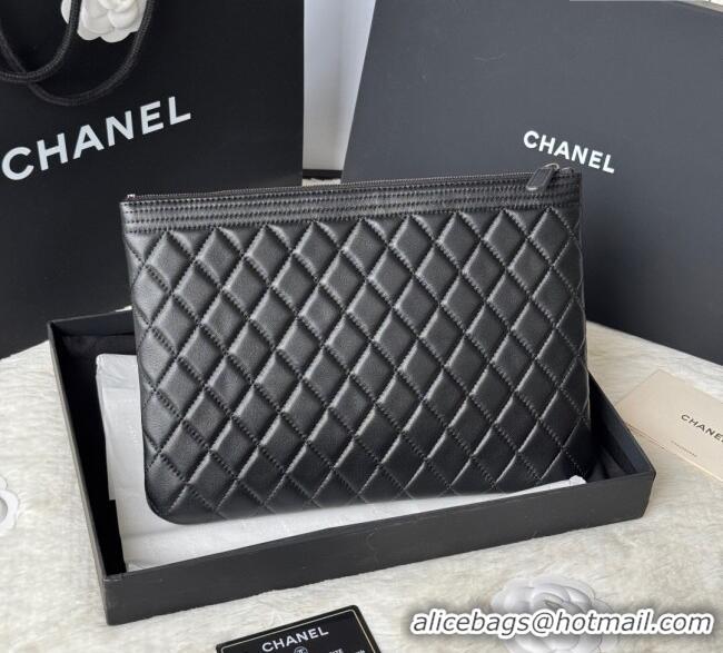 Modern Discount Chanel Lambskin Leboy 2.55 Pouch 9847-1 Black/Silver 2025