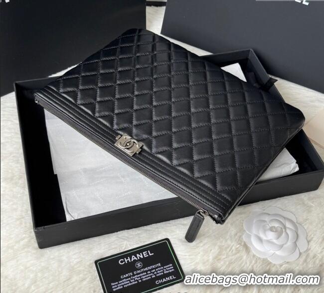 Modern Discount Chanel Lambskin Leboy 2.55 Pouch 9847-1 Black/Silver 2025