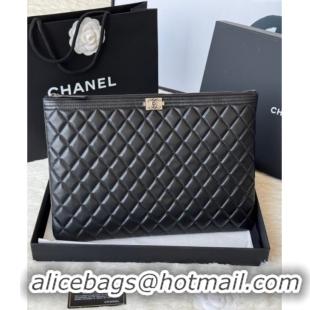 Top Quality Chanel Lambskin Leboy 2.55 Large Pouch 9847 Black/Silver 2025