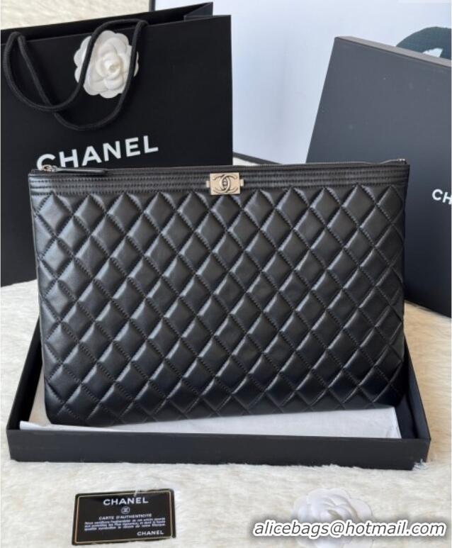 Top Quality Chanel Lambskin Leboy 2.55 Large Pouch 9847 Black/Silver 2025