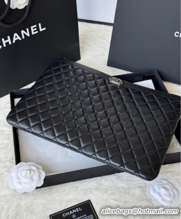 Top Quality Chanel Lambskin Leboy 2.55 Large Pouch 9847 Black/Silver 2025