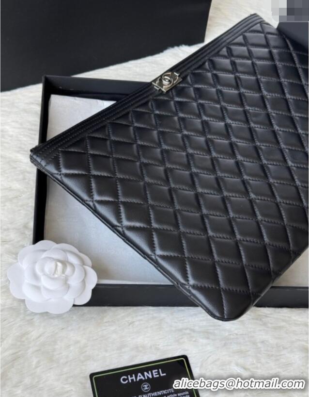 Top Quality Chanel Lambskin Leboy 2.55 Large Pouch 9847 Black/Silver 2025