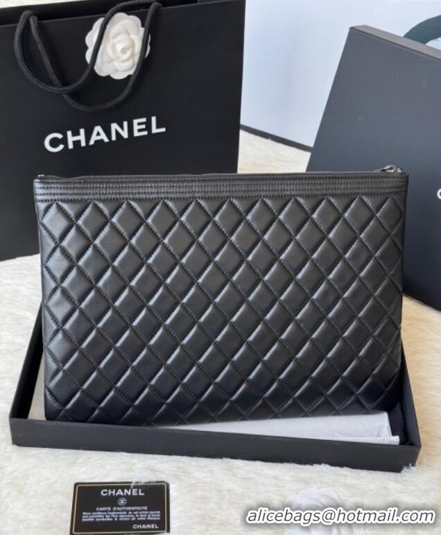 Top Quality Chanel Lambskin Leboy 2.55 Large Pouch 9847 Black/Silver 2025