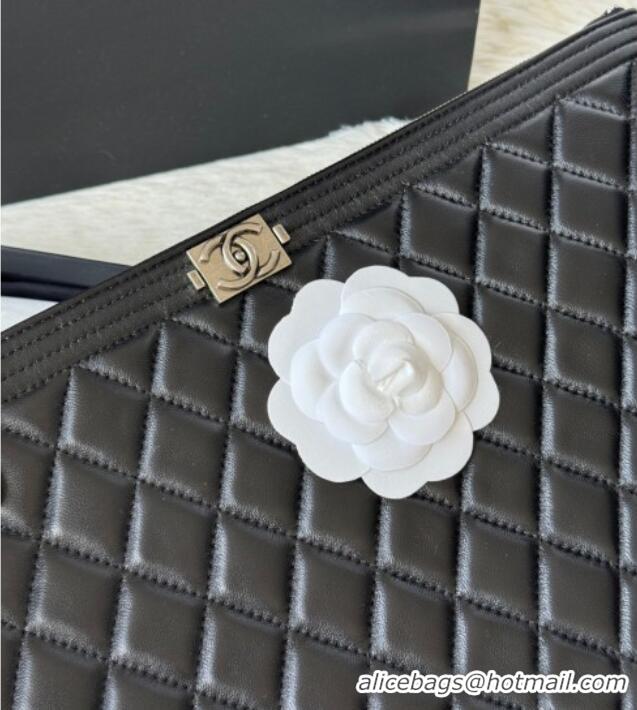 Top Quality Chanel Lambskin Leboy 2.55 Large Pouch 9847 Black/Silver 2025
