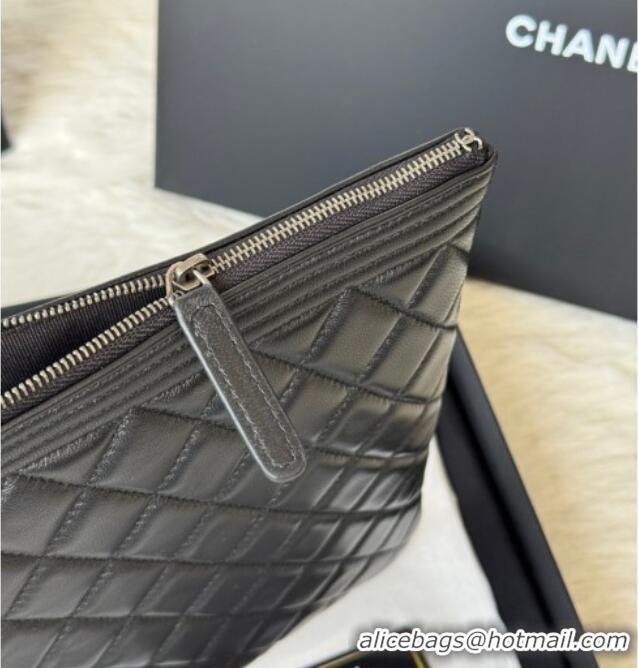 Top Quality Chanel Lambskin Leboy 2.55 Large Pouch 9847 Black/Silver 2025
