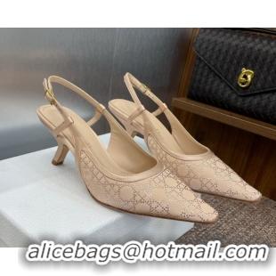Luxury Dior Capture Slingback Pumps 6.5cm in Satin with Strass Cannage Motif Nude 0822080