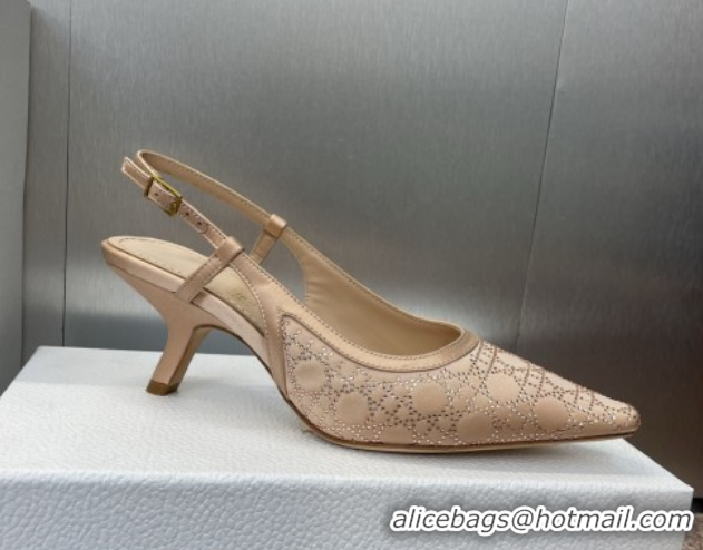 Luxury Dior Capture Slingback Pumps 6.5cm in Satin with Strass Cannage Motif Nude 0822080