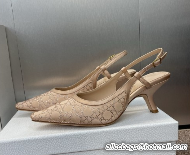 Luxury Dior Capture Slingback Pumps 6.5cm in Satin with Strass Cannage Motif Nude 0822080