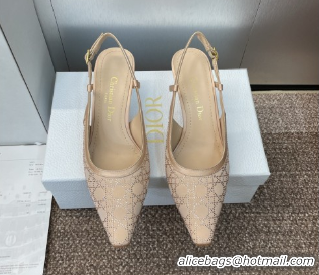 Luxury Dior Capture Slingback Pumps 6.5cm in Satin with Strass Cannage Motif Nude 0822080
