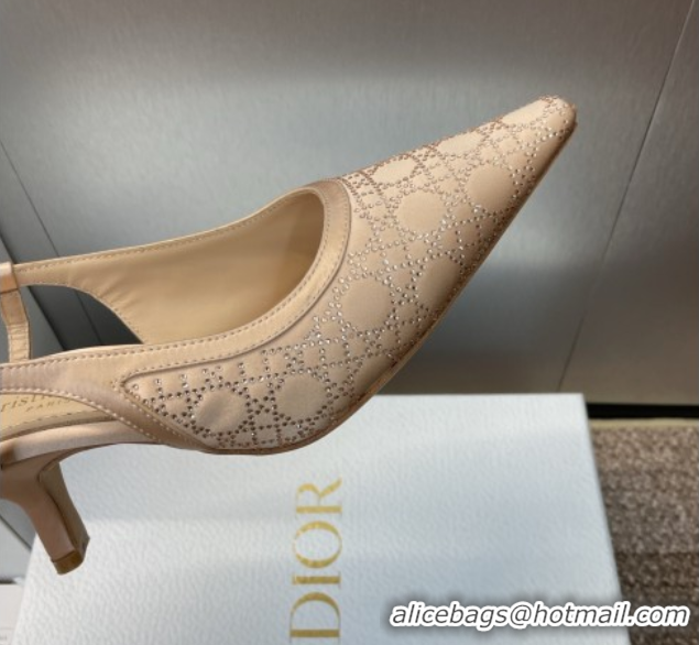 Luxury Dior Capture Slingback Pumps 6.5cm in Satin with Strass Cannage Motif Nude 0822080