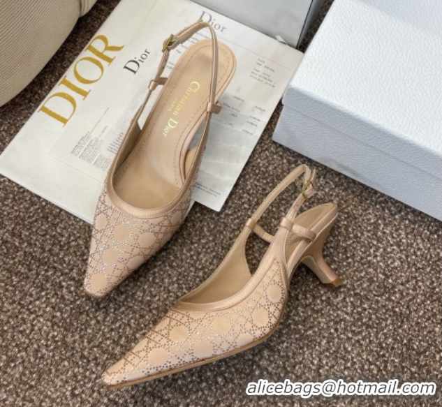 Luxury Dior Capture Slingback Pumps 6.5cm in Satin with Strass Cannage Motif Nude 0822080