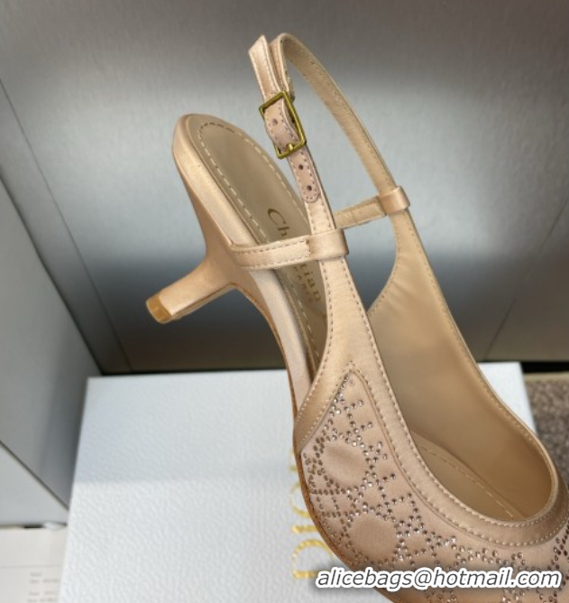 Luxury Dior Capture Slingback Pumps 6.5cm in Satin with Strass Cannage Motif Nude 0822080