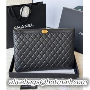 High Quality Chanel Lambskin Leboy 2.55 Large Pouch 9847 Black/Gold 2025
