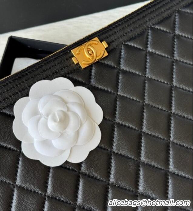 High Quality Chanel Lambskin Leboy 2.55 Large Pouch 9847 Black/Gold 2025