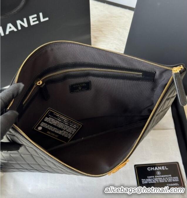 High Quality Chanel Lambskin Leboy 2.55 Large Pouch 9847 Black/Gold 2025