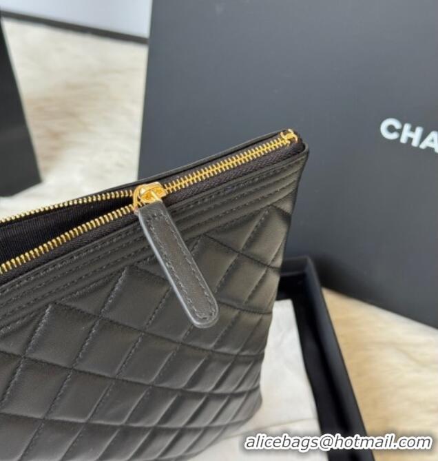 High Quality Chanel Lambskin Leboy 2.55 Large Pouch 9847 Black/Gold 2025