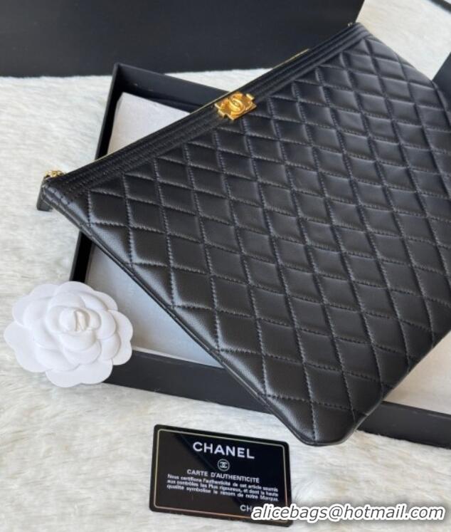 High Quality Chanel Lambskin Leboy 2.55 Large Pouch 9847 Black/Gold 2025