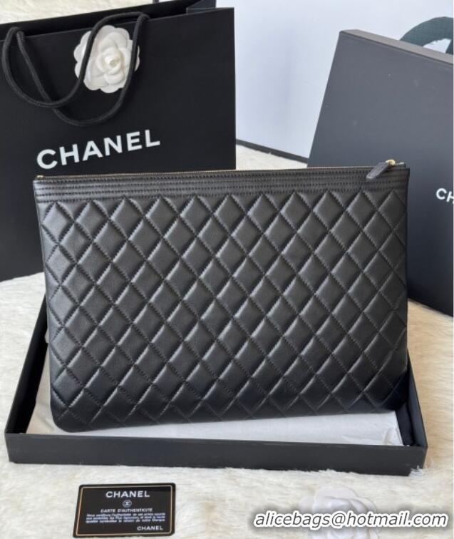 High Quality Chanel Lambskin Leboy 2.55 Large Pouch 9847 Black/Gold 2025