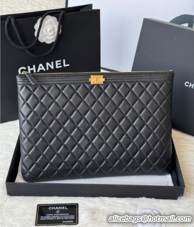 High Quality Chanel Lambskin Leboy 2.55 Large Pouch 9847 Black/Gold 2025