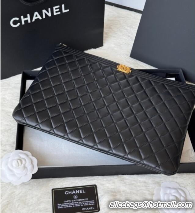 High Quality Chanel Lambskin Leboy 2.55 Large Pouch 9847 Black/Gold 2025