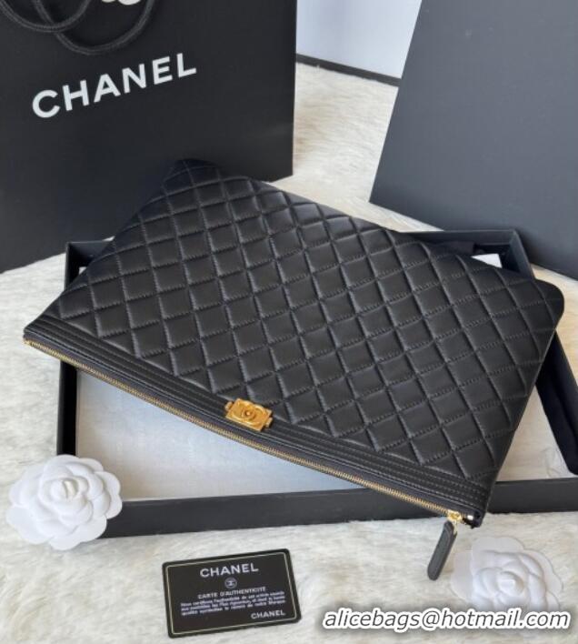 High Quality Chanel Lambskin Leboy 2.55 Large Pouch 9847 Black/Gold 2025