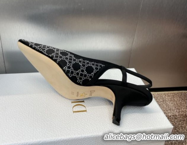 Luxury Cheap Dior Capture Slingback Pumps 6.5cm in Satin with Strass Cannage Motif Black 0822081