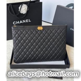 Buy Cheap Chanel Grained Calfskin Leboy 2.55 Large Pouch 9847 Black/Gold 2025