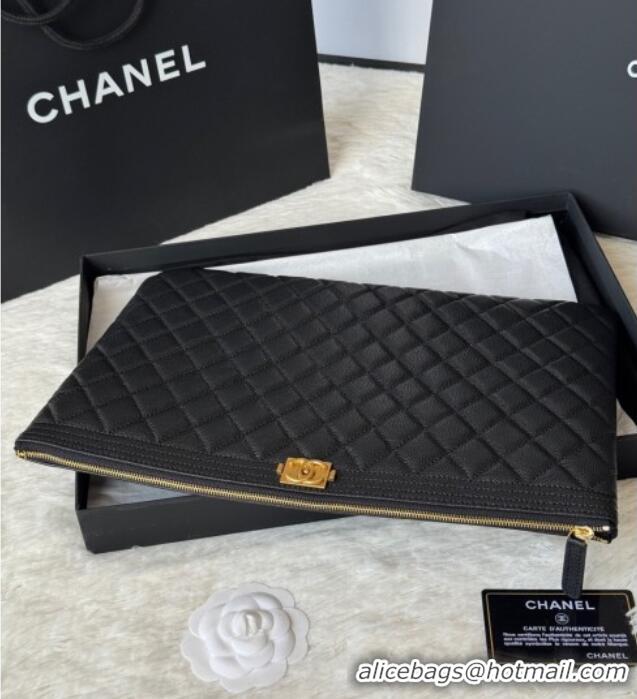 Buy Cheap Chanel Grained Calfskin Leboy 2.55 Large Pouch 9847 Black/Gold 2025