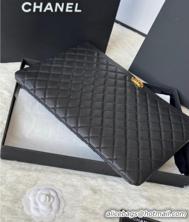 Buy Cheap Chanel Grained Calfskin Leboy 2.55 Large Pouch 9847 Black/Gold 2025