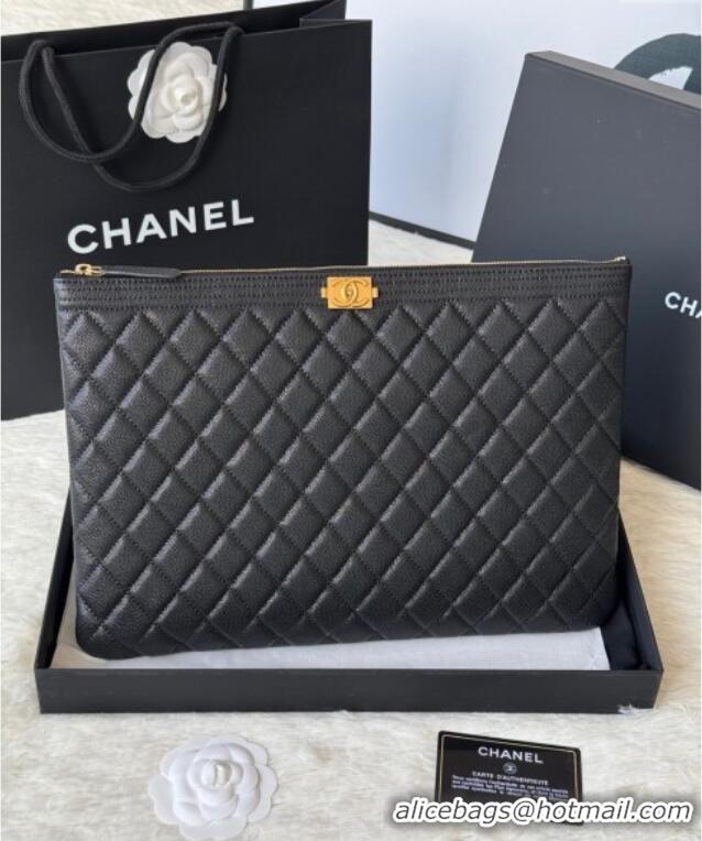 Buy Cheap Chanel Grained Calfskin Leboy 2.55 Large Pouch 9847 Black/Gold 2025
