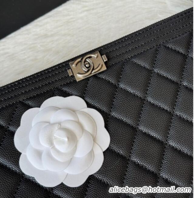 Modern Classic Chanel Grained Calfskin Leboy 2.55 Large Pouch 9847 Black/Silver 2025