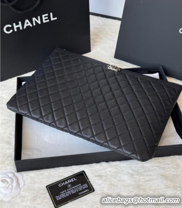 Modern Classic Chanel Grained Calfskin Leboy 2.55 Large Pouch 9847 Black/Silver 2025
