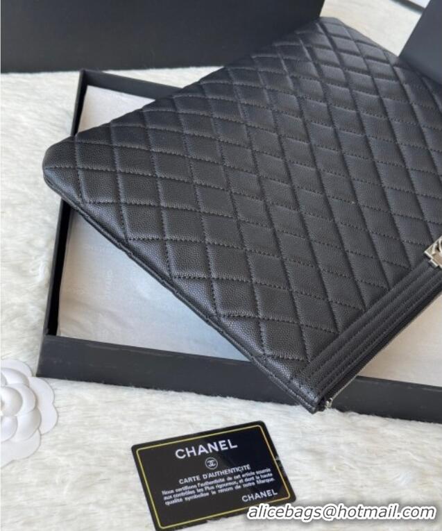 Modern Classic Chanel Grained Calfskin Leboy 2.55 Large Pouch 9847 Black/Silver 2025