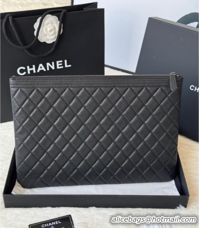 Modern Classic Chanel Grained Calfskin Leboy 2.55 Large Pouch 9847 Black/Silver 2025