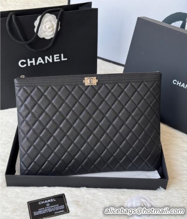Modern Classic Chanel Grained Calfskin Leboy 2.55 Large Pouch 9847 Black/Silver 2025