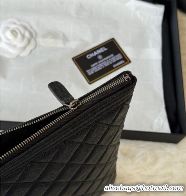 Modern Classic Chanel Grained Calfskin Leboy 2.55 Large Pouch 9847 Black/Silver 2025