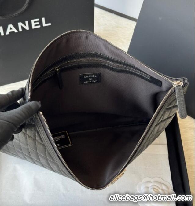 Modern Classic Chanel Grained Calfskin Leboy 2.55 Large Pouch 9847 Black/Silver 2025