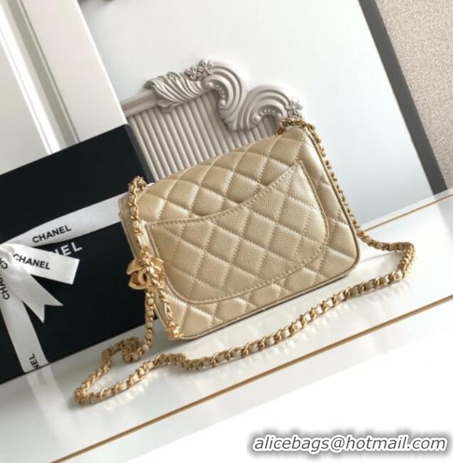 Luxury Classic Chanel Grained Calfskin Square Mini Flap Bag with CC Chain AS5758 Gold 2025