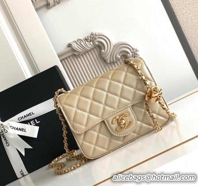 Luxury Classic Chanel Grained Calfskin Square Mini Flap Bag with CC Chain AS5758 Gold 2025