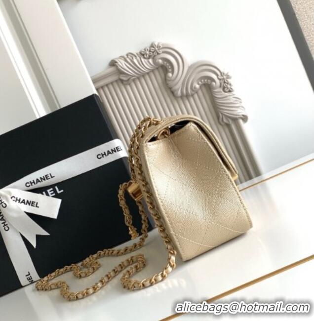 Luxury Classic Chanel Grained Calfskin Square Mini Flap Bag with CC Chain AS5758 Gold 2025