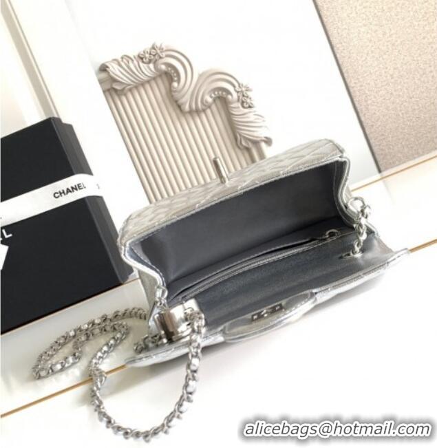 Chic Discount Chanel Grained Calfskin Square Mini Flap Bag with CC Chain AS5758 Silver 2025