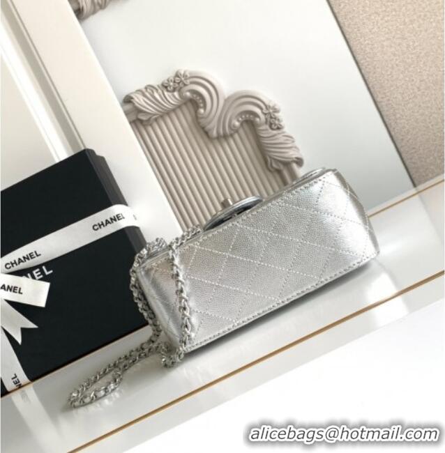 Chic Discount Chanel Grained Calfskin Square Mini Flap Bag with CC Chain AS5758 Silver 2025