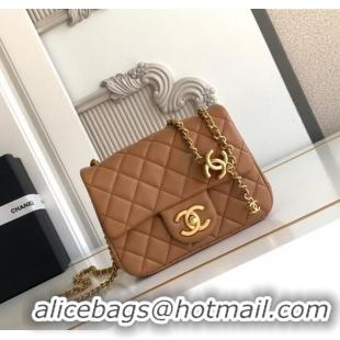 New Design Chanel Shiny Lambskin Square Mini Flap Bag with CC Chain AS5758 Brown 2025