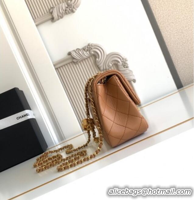 New Design Chanel Shiny Lambskin Square Mini Flap Bag with CC Chain AS5758 Brown 2025